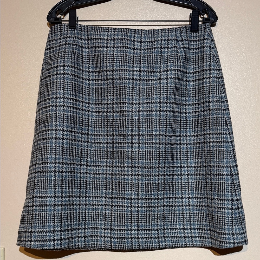 Plaid A-Line Skirt in Black and Light Blue